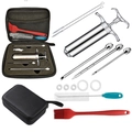 Kit inyector de carne de acero inoxidable con agujas y cepillos en bolsa de transporte - Set de Cabeza Plana Estuche Negro + Pincel de Silicona Rojo + Cepillo con Mango Azul