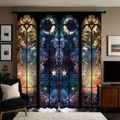 Detail of sun and moon stained glass print on decorative polyester blackout curtains - 130x160cm / Style 1