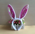 White plush bunny ears headband with iridescent pink inner fabric for cosplay - Rose Red AB Rabbit