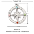Technical parameter view of stainless steel compass pendant with multicolor rhinestones - Silver Colorful Compass