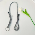 Fashionable black and white woven crossbody phone strap with durable metal silver rings - Universal Strap / Black & White Stripes