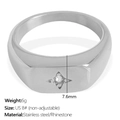Silver stainless steel North Star signet ring with rhinestone inlay size US 8 - US 8# / Wide Oval Star Style (JZ74) / Silver
