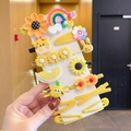 Set of 12 yellow pearl hair clips with cute rainbow and flower patterns for girls - Sunflower Yellow 14-Piece Set