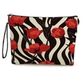Beauty case con stampa di tulipani rossi e strisce nere ondulate con cinturino - Stampa Tulipani Rossi e Onde B&N (Stile 1)