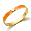 Luxury gold stainless steel bangle with bright orange enamel and Roman numeral detail - Gold Color Orange Enamel Bangle