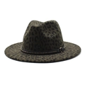 Classic olive green leopard print wool fedora hat with studded black leather band - M (56-58cm) / Army Green