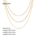 Detailed view of triple-layered 18k gold plated necklace with length specifications - Gold Triple Layer Paperclip Chain Style (JDN21471)