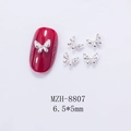 Macro view of 3D silver metal butterfly nail charms with rhinestones and dimensions - Silver Butterfly With Rhinestone (8807)