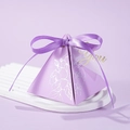 Elegant purple pyramid wedding favor box with satin ribbon bow and floral patterns - Small (7.5x7.5x8cm) / Purple/Purple Ribbon