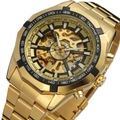 Men's automatic hollow dial mechanical watch in golden finish with a metal strap - Two Tone Gold