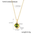 Square green zircon pendant necklace in gold-plated copper with 43cm chain link - Gold Emerald Green Zircon Necklace