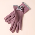 Winter touch screen warm gloves for women in bean paste purple with bow and faux fur cuff - Side Line Leather Butterfly / Purple