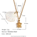 18K gold plated stainless steel necklace with sea turtle and shell charm dimensions - Sea Turtle Style (Style 9-Gold)
