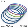 6pcs stackable iridescent 18k gold-plated titanium steel bangles in mixed colors - Aurora Rainbow Plain Ring 6-Piece Set (KB181587-KFC)