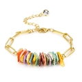 Golden link bracelet featuring colorful irregular shell charms and zircon pendant - Multi-color Shell Metal Bracelet (0113)