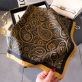 Luxurious black and gold paisley silk scarf 70cm square wrap with golden border accents - Black Gold Paisley Print (FJ903-1)