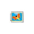 Macro detail of Italian link bracelet charm featuring a colorful butterfly on blue enamel - Butterfly Style (Y40)