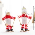 Set de 2 muñecas de Navidad con jerséis de rayas rojas y blancas y esquís de madera, 13cm - 2 Piezas/Juego / Figuras de Esquí a Rayas Rojas y Blancas