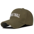 Distressed army green baseball cap with basketball embroidery and curved brim - Adjustable / Dark Coffee