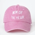 Gorra de béisbol de algodón rosa lavado con bordado blanco MOM OF THE YEAR - Rosa