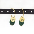 Gold tree of life earrings with green malachite pendants on black jewelry stand - Green Texture (Style 5)