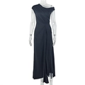 Detail view of the elegant ruching and draped fabric on a black one-shoulder maxi dress - S / Black