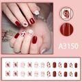 Red strawberry press-on nails set with plaid and dot patterns, 24 pieces for women - Strawberry Grid Glue Style (A3150)