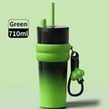 710ml black-green gradient insulated tumbler with green silicone grip and cloud charm - 24oz / Black to Green Gradient