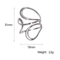 Detailed view of silver geometric hollow ring with dimensions 31mm height and 2.2g weight - Steel