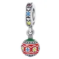 Exquisite S925 Sterling Silber Perle mit roter Emaille und bunten Edelsteinen für Armband - Weihnachtskugel (0073)