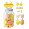 Macro view of 14pcs makeup sponge set with various shapes in a drift bottle container - Hair Styling Tool Set / Yellow