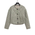 Chaqueta de algodón acolchada verde oliva con cuello redondo y costuras de calabaza - XS / Caqui Verde