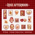 30-piece vintage teddy bear stickers in synthetic paper, rose afternoon theme, 90x110mm - Rose Afternoon
