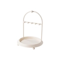 Beige metal jewelry organizer with arched hook rack and round tray for earrings - 25*19.2*15.8cm / White