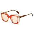 Schicke Oversize-Quadrat-Sonnenbrille mit orangefarbenem Innenrahmen und Schildpatt-Bügeln - C10 Orange Rot Doppelschicht Transparent Gespleißt