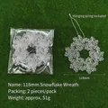 Set of 2 clear 118mm Christmas snowflake wreaths with silver hanging cords - Snowy Wreath / 118mm