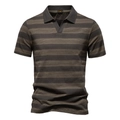 Men's striped polo shirt with horizontal coffee and grey patterns in high-quality cotton - S / Army Green