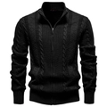 Détail de la maille torsadée épaisse et de la fermeture éclair de ce cardigan noir homme - S / Noir