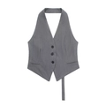 Graue Neckholder-Anzugweste mit drei Knöpfen und verstellbarem Rückengurt - XS / Grau