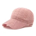 Pink knitted mesh baseball cap with breathable openwork design and curved brim detail - One Size(Adjustable) / Pink