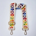 Detail of bohemian guitar strap with colorful floral embroidery and gold metal hooks - Off-white 3 (Bohemian Floral Embroidery)