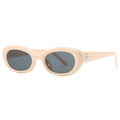Retro oval sunglasses in cream beige frame with dark grey polarized lenses for women - Beige Frame Gray Lens