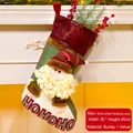 Classic red Santa Claus Christmas stocking with HOHOHO text and linen velvet material - Santa Claus Style (076-A)