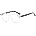 Modern square sunglasses featuring a transparent frame with black temples and rivets - Transparent Frame Clear Lens