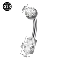 G23 titanium belly button ring featuring clear marquise and round cubic zirconia stones - Style 8 (Marquise Variant)