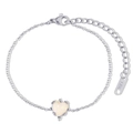Bracciale in argento con ciondolo opale a cuore e targhetta in metallo incisa con 18K - Bracciale a Cuore / Argento