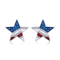 Star-shaped American flag stud earrings with red, white, and blue rhinestones in silver - Style 62-Star and Stripes Rhinestone Pentagram Studs