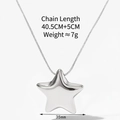 Detail of silver hollow star pendant on snake chain with size and weight specs - Silver Large Star Necklace(PDD1024)