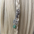 Silver spiral dreadlock accessory with star charm and green natural amethyst bead - Star Green Bead