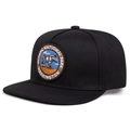 Black flat brim hip hop hat with Olympic National Park mountain landscape embroidery - Black